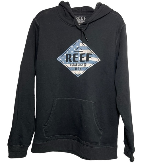 Reef Casual Style Hoodie Black American Flag Graphic w Logo Size L - Picture 1 of 5